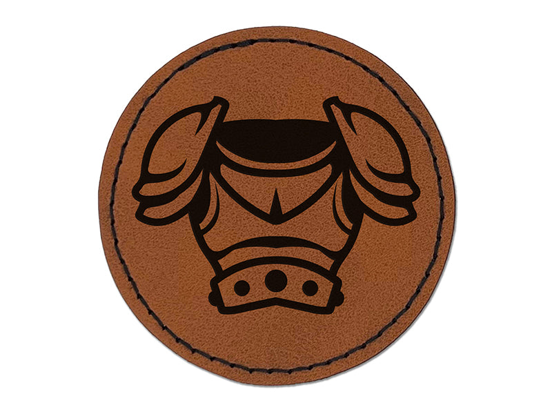 Fantasy Medieval Plate Armor Round Iron-On Engraved Faux Leather Patch Applique - 2.5"