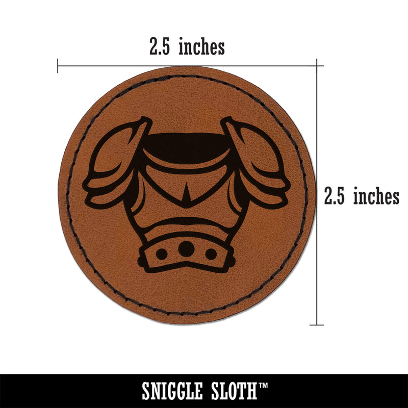 Fantasy Medieval Plate Armor Round Iron-On Engraved Faux Leather Patch Applique - 2.5"