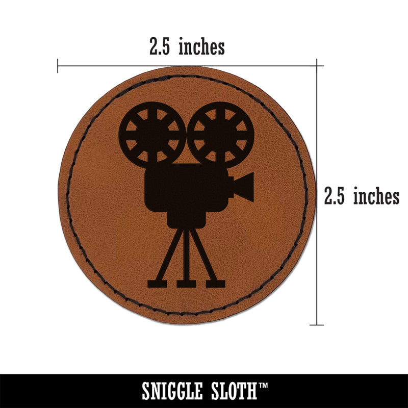 Film Movie Camera Round Iron-On Engraved Faux Leather Patch Applique - 2.5"