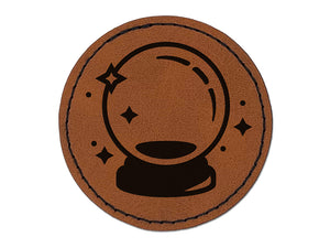 Fortune Teller Magical Crystal Ball Round Iron-On Engraved Faux Leather Patch Applique - 2.5"