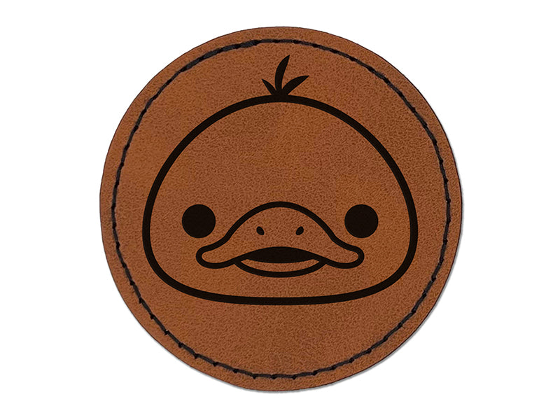 Happy Duckling Head Round Iron-On Engraved Faux Leather Patch Applique - 2.5"