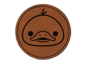 Happy Duckling Head Round Iron-On Engraved Faux Leather Patch Applique - 2.5"