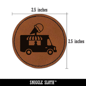 Ice Cream Truck Round Iron-On Engraved Faux Leather Patch Applique - 2.5"