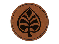 Intricate Leaf Design Round Iron-On Engraved Faux Leather Patch Applique - 2.5"