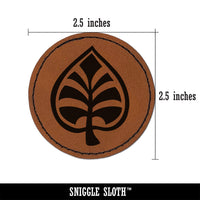 Intricate Leaf Design Round Iron-On Engraved Faux Leather Patch Applique - 2.5"