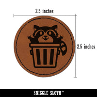 Lively Raccoon in Trash Can Round Iron-On Engraved Faux Leather Patch Applique - 2.5"