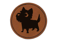 Lovable Cartoon Cairn Terrier Round Iron-On Engraved Faux Leather Patch Applique - 2.5"
