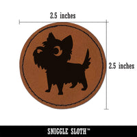 Lovable Cartoon Cairn Terrier Round Iron-On Engraved Faux Leather Patch Applique - 2.5"