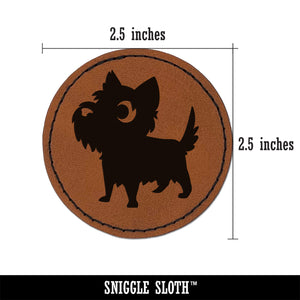 Lovable Cartoon Cairn Terrier Round Iron-On Engraved Faux Leather Patch Applique - 2.5"
