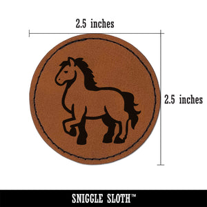 Majestic Standing Horse Round Iron-On Engraved Faux Leather Patch Applique - 2.5"