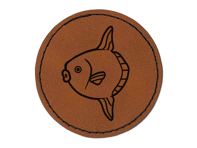 Mola Mola Ocean Sunfish Round Iron-On Engraved Faux Leather Patch Applique - 2.5"