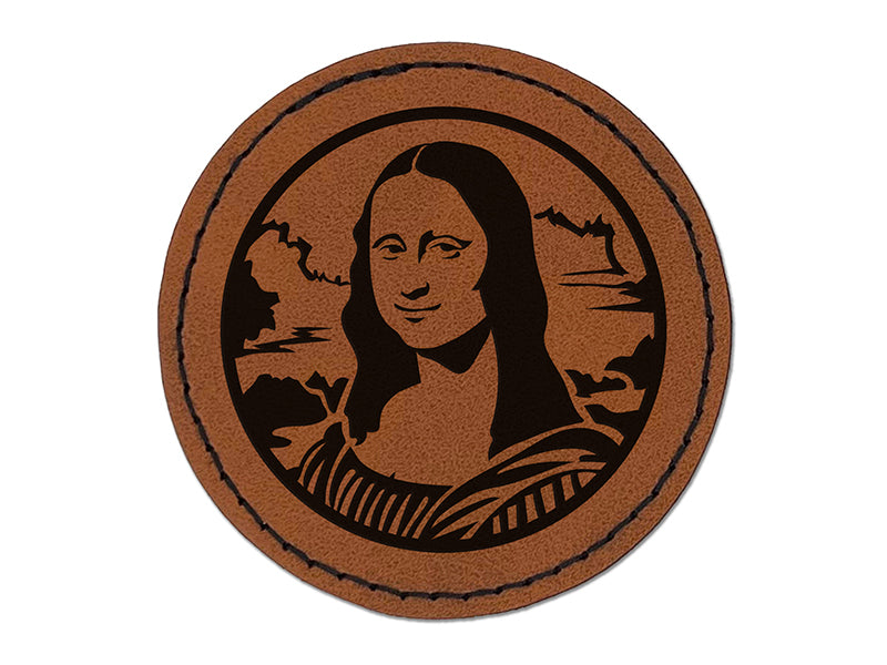 Mona Lisa Painting by Leonardo Da Vinci Round Iron-On Engraved Faux Leather Patch Applique - 2.5"