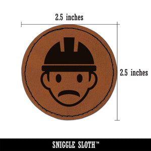 Occupation Construction Worker Builder Man Icon Round Iron-On Engraved Faux Leather Patch Applique - 2.5"