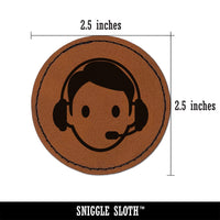 Occupation Customer Service Man Icon Round Iron-On Engraved Faux Leather Patch Applique - 2.5"