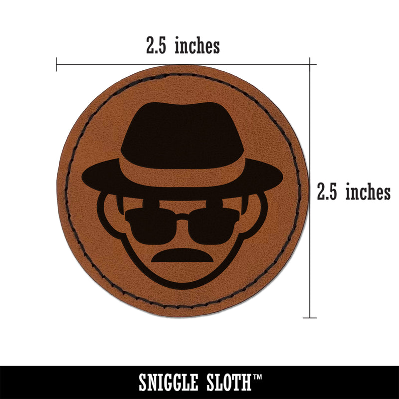 Occupation Detective Private Investigator Icon Round Iron-On Engraved Faux Leather Patch Applique - 2.5"