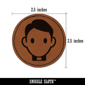 Occupation Father Priest Minister Icon Round Iron-On Engraved Faux Leather Patch Applique - 2.5"