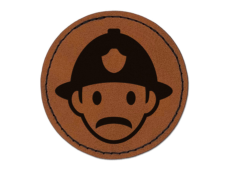 Occupation Firefighter Fire Man Icon Round Iron-On Engraved Faux Leather Patch Applique - 2.5"