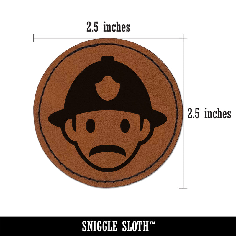 Occupation Firefighter Fire Man Icon Round Iron-On Engraved Faux Leather Patch Applique - 2.5"