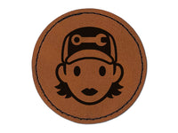 Occupation Mechanic Engineer Woman Icon Round Iron-On Engraved Faux Leather Patch Applique - 2.5"