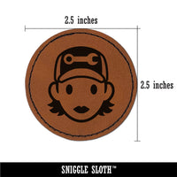 Occupation Mechanic Engineer Woman Icon Round Iron-On Engraved Faux Leather Patch Applique - 2.5"