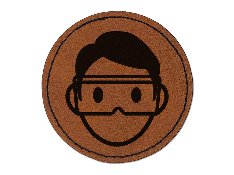 Occupation Scientist Lab Chemist Icon Round Iron-On Engraved Faux Leather Patch Applique - 2.5"