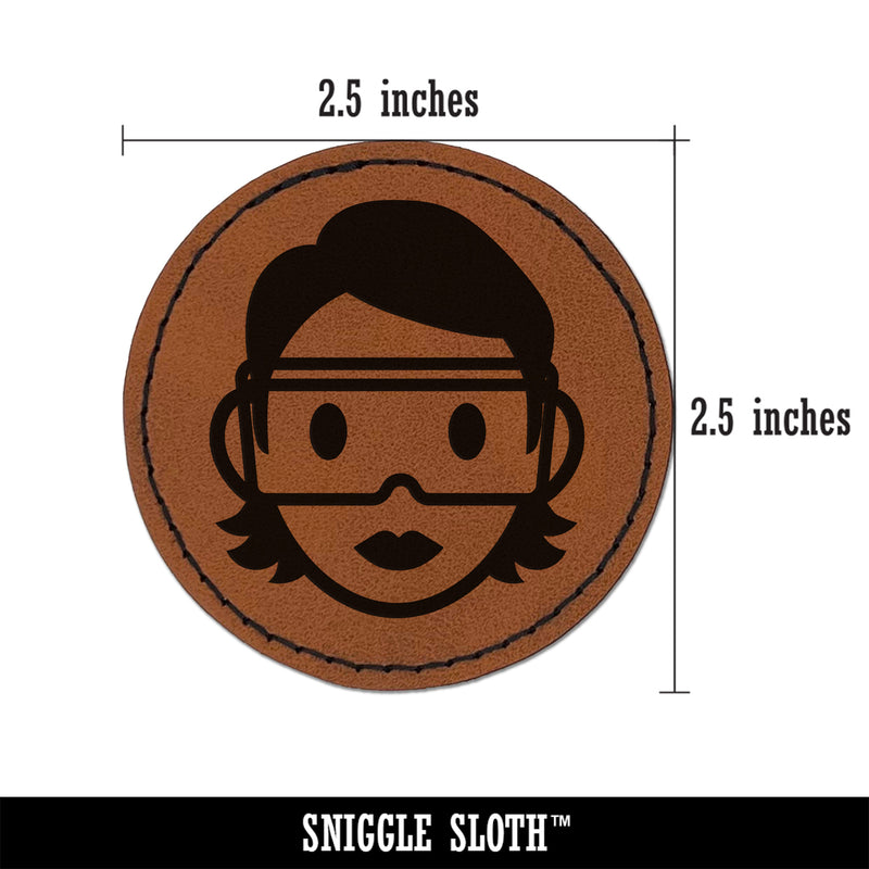 Occupation Scientist Lab Chemist Woman Icon Round Iron-On Engraved Faux Leather Patch Applique - 2.5"