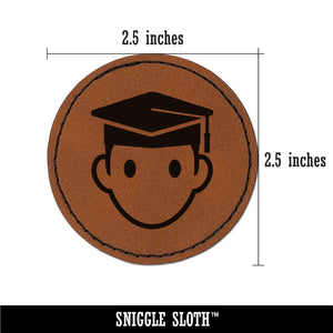 Occupation Student Graduate Cap Graduation Icon Round Iron-On Engraved Faux Leather Patch Applique - 2.5"