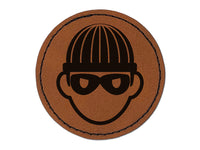 Occupation Thief Burglar Criminal Icon Round Iron-On Engraved Faux Leather Patch Applique - 2.5"