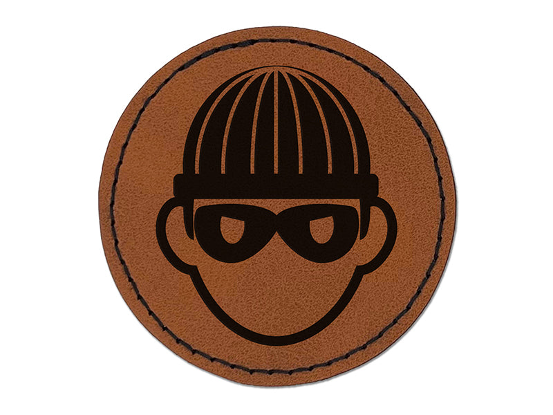 Occupation Thief Burglar Criminal Icon Round Iron-On Engraved Faux Leather Patch Applique - 2.5"