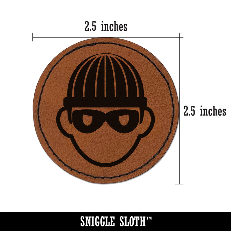 Occupation Thief Burglar Criminal Icon Round Iron-On Engraved Faux Leather Patch Applique - 2.5"