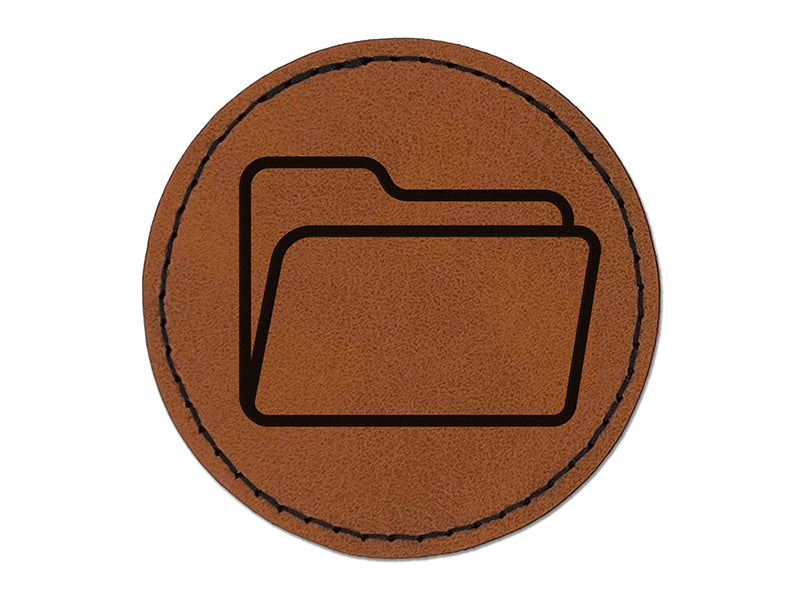Open Empty Folder Icon Round Iron-On Engraved Faux Leather Patch Applique - 2.5"