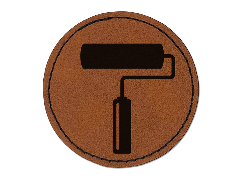 Paint Roller Painting Round Iron-On Engraved Faux Leather Patch Applique - 2.5"