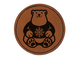 Polar Bear in Snowflake Christmas Sweater Round Iron-On Engraved Faux Leather Patch Applique - 2.5"