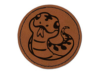 Sassy Snake with Tongue Sticking Out Round Iron-On Engraved Faux Leather Patch Applique - 2.5"