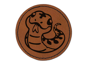 Sassy Snake with Tongue Sticking Out Round Iron-On Engraved Faux Leather Patch Applique - 2.5"