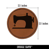 Sewing Machine Silhouette Round Iron-On Engraved Faux Leather Patch Applique - 2.5"