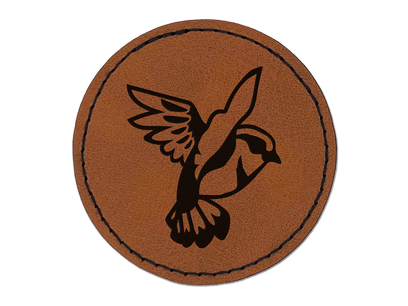 Sparrow Bird in Flight Round Iron-On Engraved Faux Leather Patch Applique - 2.5"