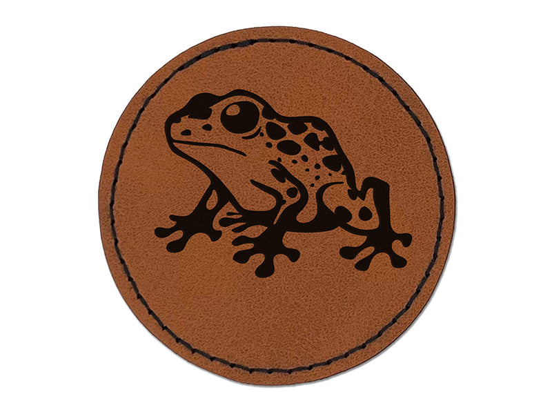 Spotted Poison Dart Frog Round Iron-On Engraved Faux Leather Patch Applique - 2.5"