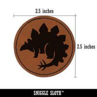 Stegosaurus the Spikey Dinosaur Round Iron-On Engraved Faux Leather Patch Applique - 2.5"