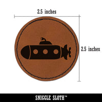 Submarine with Periscope Underwater Vehicle Round Iron-On Engraved Faux Leather Patch Applique - 2.5"
