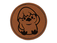 Sweet Chicken Hatchling with Egg Shell Round Iron-On Engraved Faux Leather Patch Applique - 2.5"