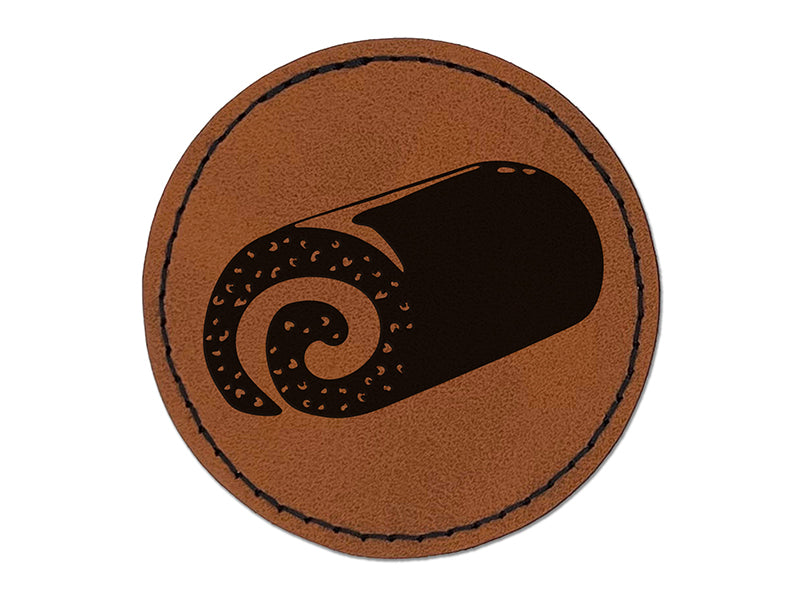 Swiss Roll Cream Cake Round Iron-On Engraved Faux Leather Patch Applique - 2.5"