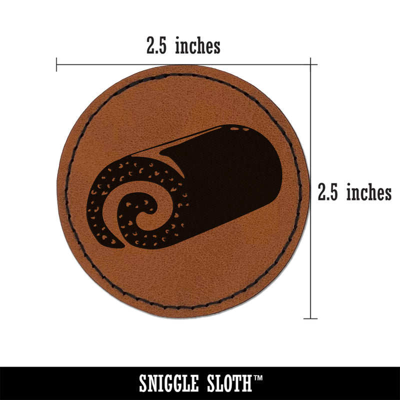 Swiss Roll Cream Cake Round Iron-On Engraved Faux Leather Patch Applique - 2.5"