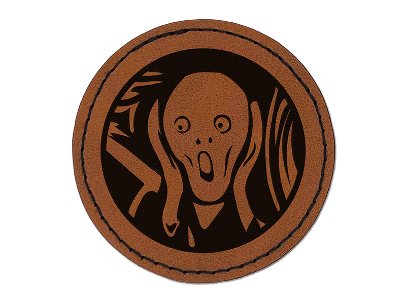 The Scream Painting by Edvard Munch Round Iron-On Engraved Faux Leather Patch Applique - 2.5"