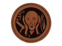 The Scream Painting by Edvard Munch Round Iron-On Engraved Faux Leather Patch Applique - 2.5"