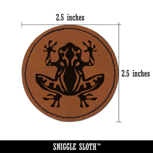 Tribal Frog Round Iron-On Engraved Faux Leather Patch Applique - 2.5"