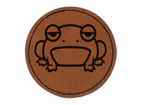 Unamused and Grumpy Frog Round Iron-On Engraved Faux Leather Patch Applique - 2.5"