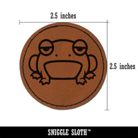 Unamused and Grumpy Frog Round Iron-On Engraved Faux Leather Patch Applique - 2.5"