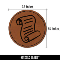 Unrolled Scroll of Parchment and Text Round Iron-On Engraved Faux Leather Patch Applique - 2.5"