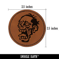 Zombie Undead Creepy Head Round Iron-On Engraved Faux Leather Patch Applique - 2.5"